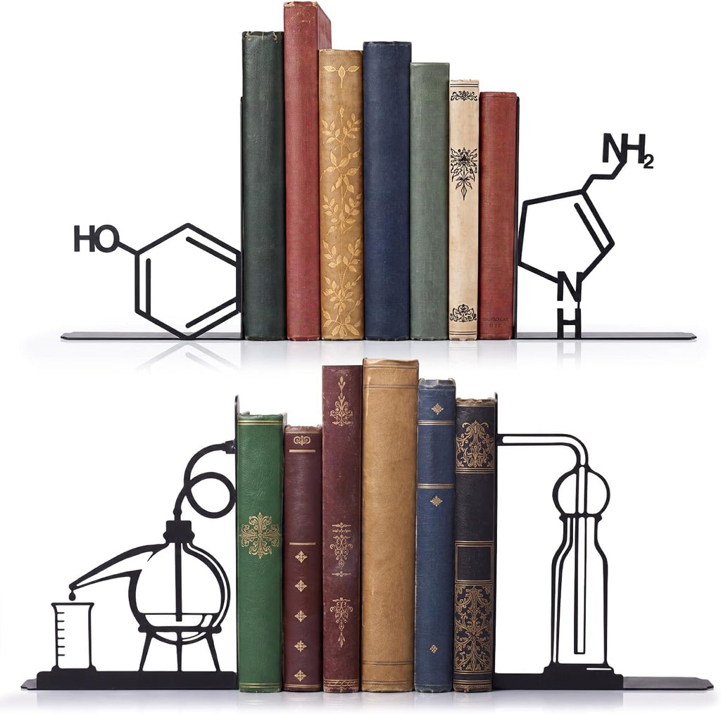 4 Pcs Chemistry Metal Bookends for Home Office Laboratory Decor