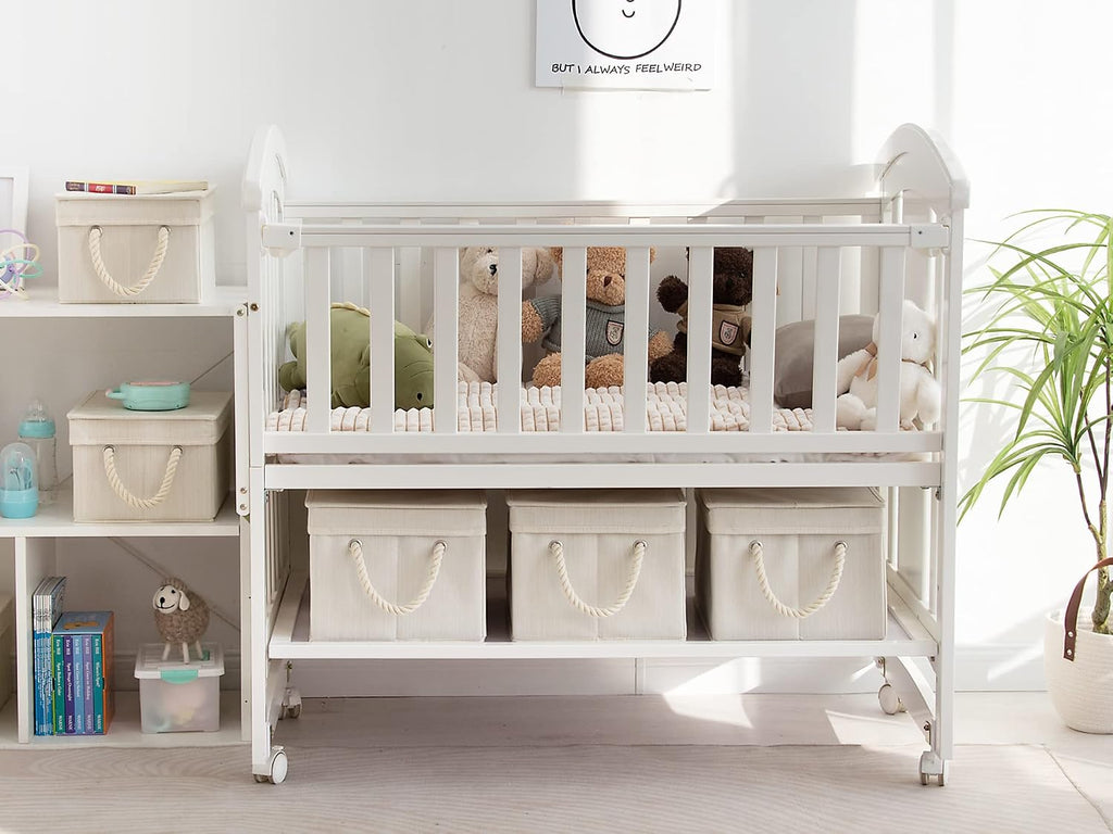 StorageWorks Storage Bins with Lids, Fabric Boxes for Closet, Ivory White