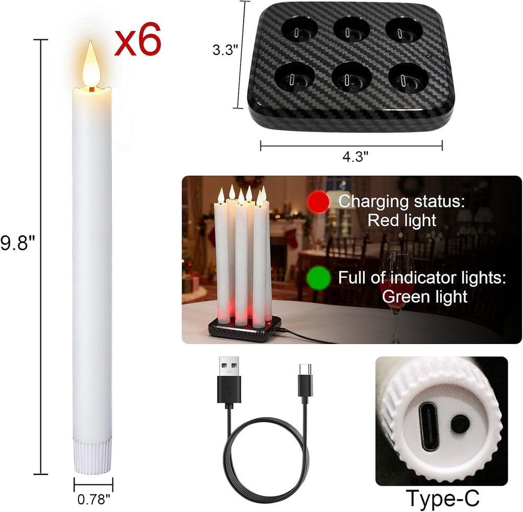 GenSwin Rechargeable Flameless Taper Candles Charging Base & 2 Remote White