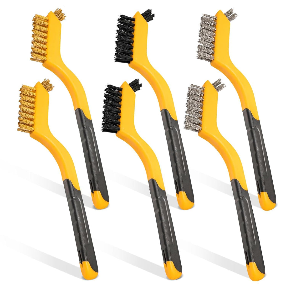 Rust Remover Wire Brush Set, 6 Pcs Brass/Stainless Steel/Nylon