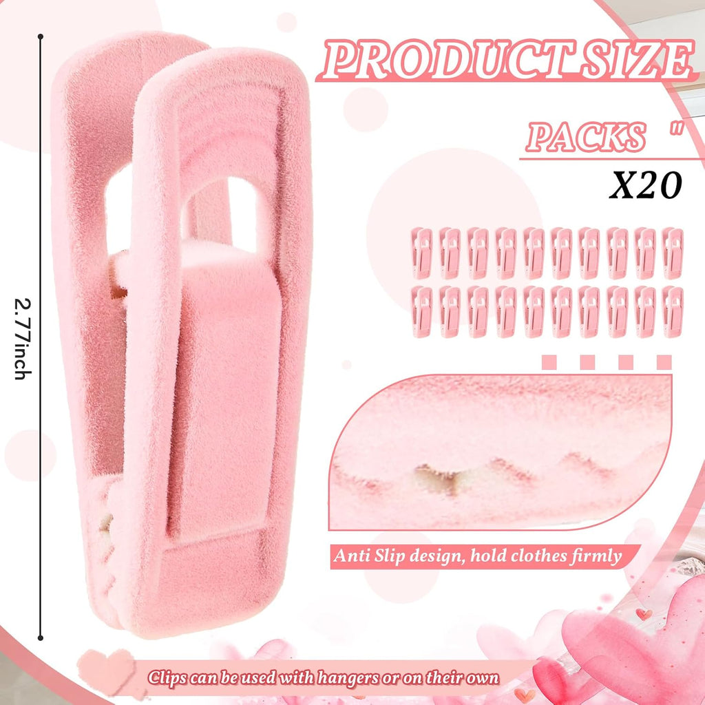 Tessco for You 20 Pcs Pink Velvet Heart Hangers with 360° Swivel Hooks