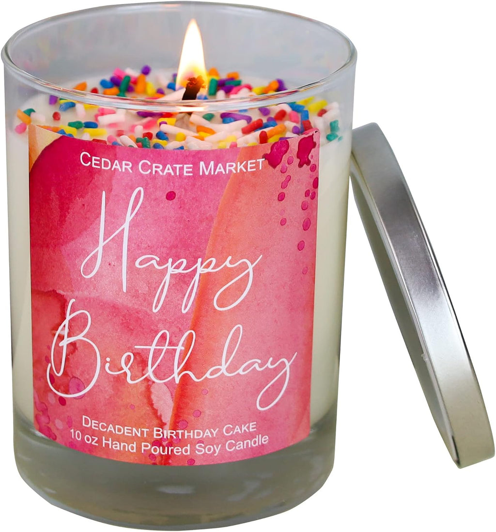 Happy Birthday Candle Gifts for Women - Buttercream Vanilla Scented Candles, Unique Gift for Best Friend, Gift idea for Her, Mom, Sister, Bestie, Coworker, Classmate, Present, 100% Soy - Made in USA