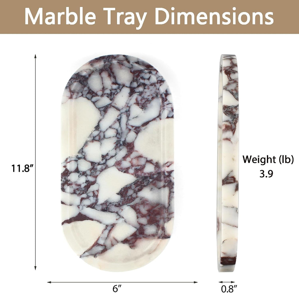 YMXYJM Genuine Real Natural Marble Tray for Bathroom, 11.8" x 6", Calacatta Viola
