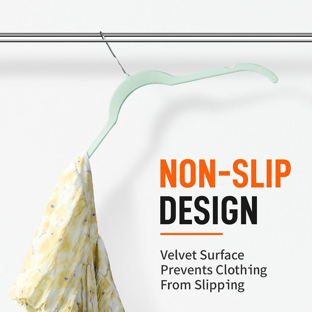 Sishynio Velvet Hangers 30 Pack, Non-Slip Slim Felt Clothes Hangers Green