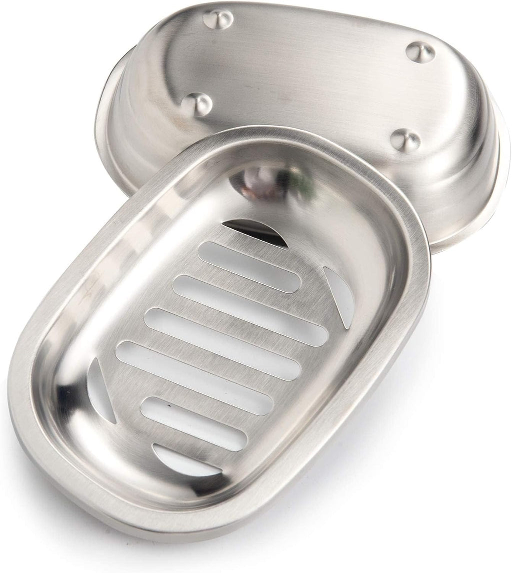 IMEEA Silver Soap Dish SUS304 Stainless Steel Brushed Soap Dish with Drain Bathroom Soap Holder