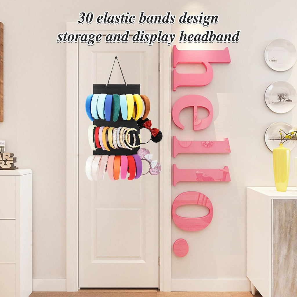 Headband Holder For Girls,Felt Headband Organizer Storage（Black）