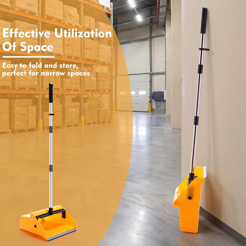 Didaey 3 Pcs Commercial Dustpan with Comb 38” Long Handle Upright Heavy Duty Dust Pan Outdoor Indoor for Courtyards Garages Lobby Mall Market Market Floors Office Pet Hair Rubbish Cleaning (Yellow)
