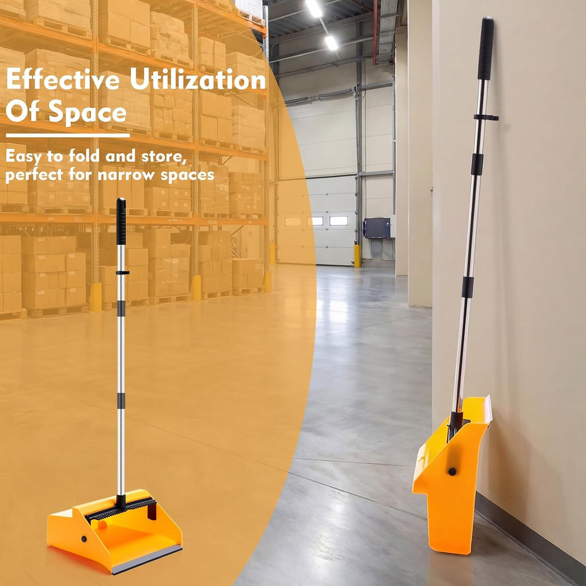 Didaey 3 Pcs Commercial Dustpan with Comb 38” Long Handle Upright Heavy Duty Dust Pan Outdoor Indoor for Courtyards Garages Lobby Mall Market Market Floors Office Pet Hair Rubbish Cleaning (Yellow)