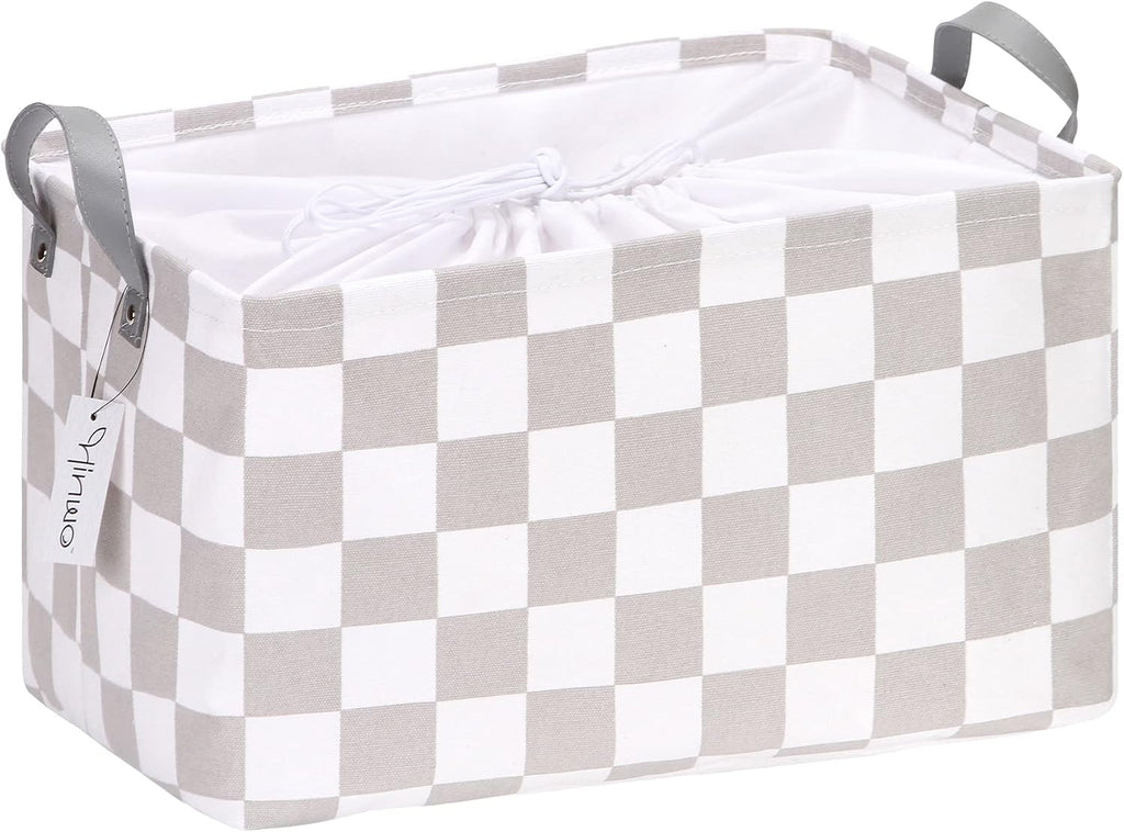 Hinwo 33L Large Canvas Storage Baskets with Lid and Handles