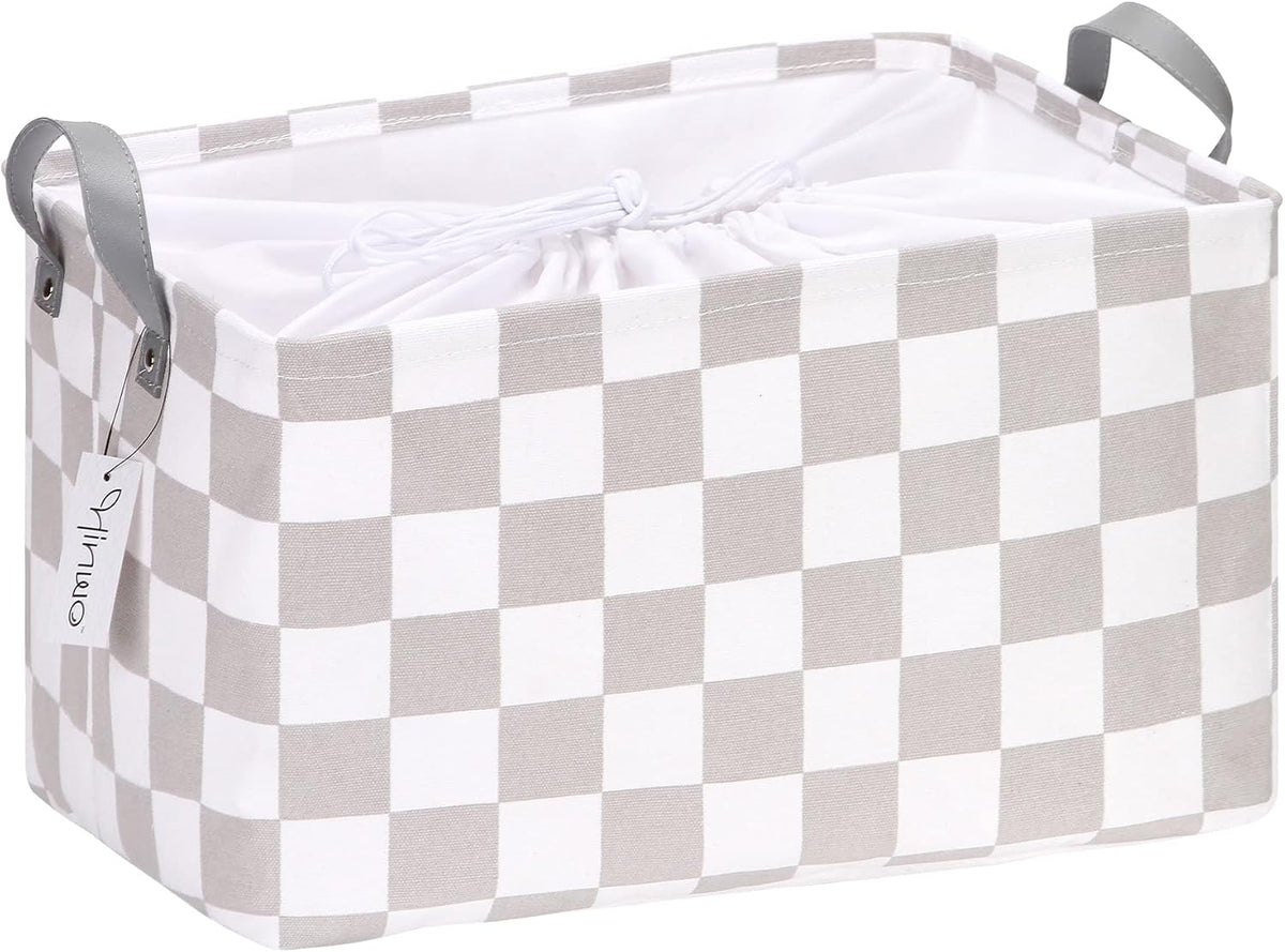 Hinwo 33L Large Canvas Storage Baskets with Lid and Handles
