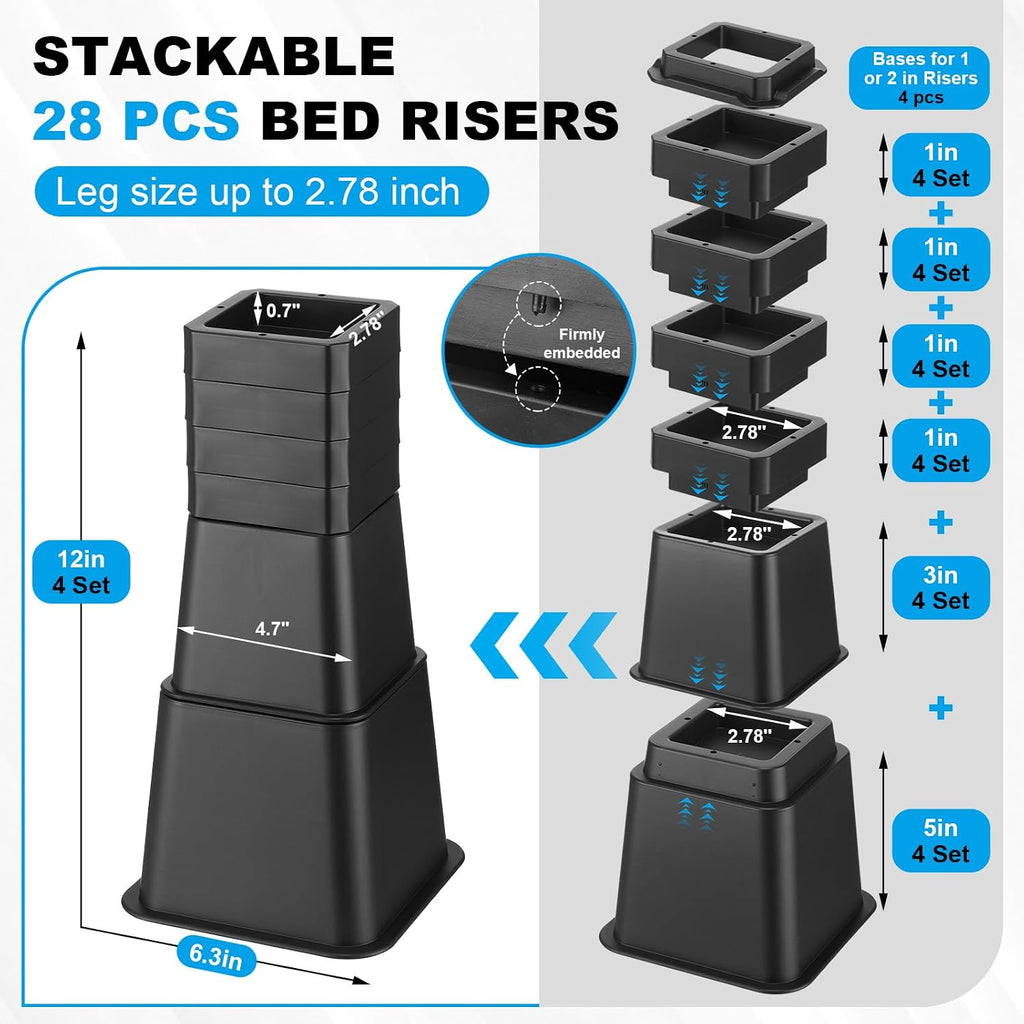 Relaxweex 28 Pcs Bed Risers Heavy Duty 1-12 Inch, Adjustable for Couch Sofa