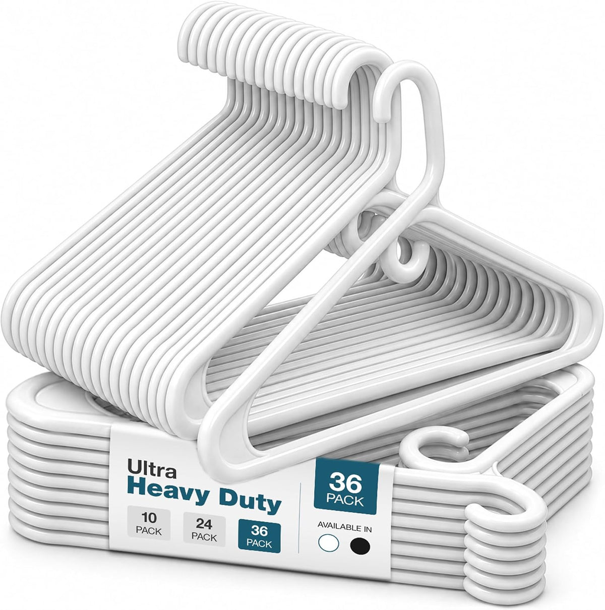 Heavy Duty Clothes Hangers, 36 Pack - Space Saving, Ultra Strong White Plastic - Hang Your Belt, Pants, Coat, Shirt, Shorts, Jeans, Sweater and More - Bulk Closet Storage for Adults Clothing