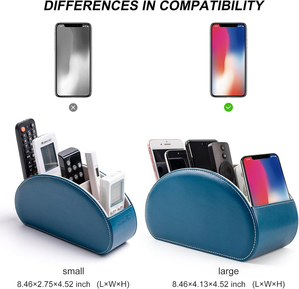 Remote Control Holders Organizer Box with 5 Compartment PU Leather Multi-functional Office Desk Storage Caddy Store Tv Remote for Media Player,Brush,Pencil,Glassees&Office Supplies (peacock blue)