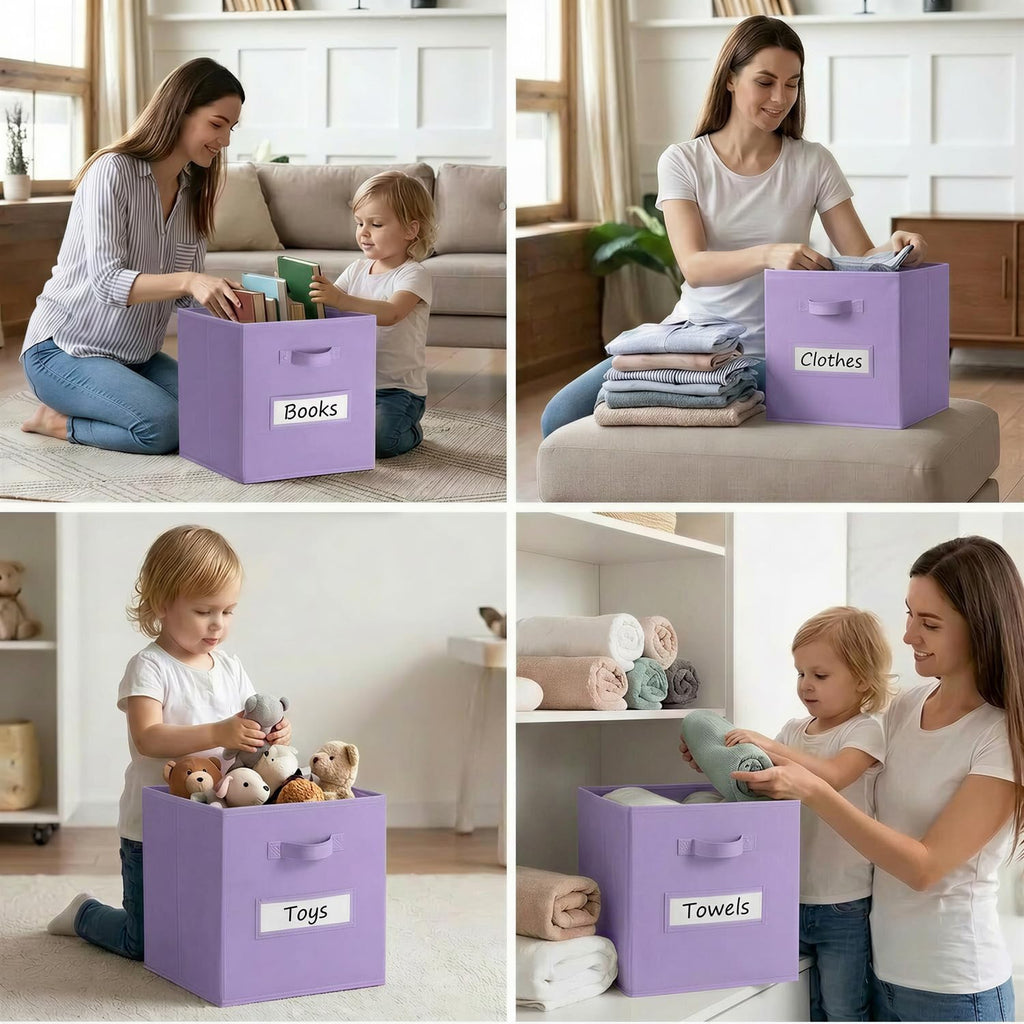 Storage Bins,11" Cube Storage Bin with Labels,10pcs,Purple