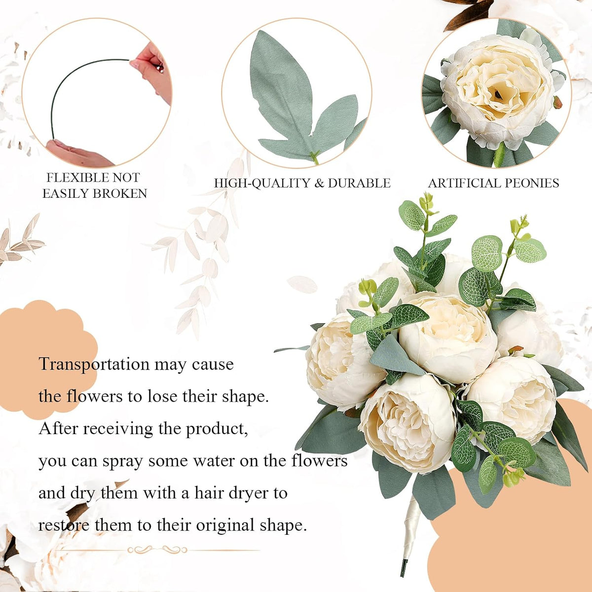 50Pcs Artificial Peonies Flowers Bulk, 4’’ - Champagne