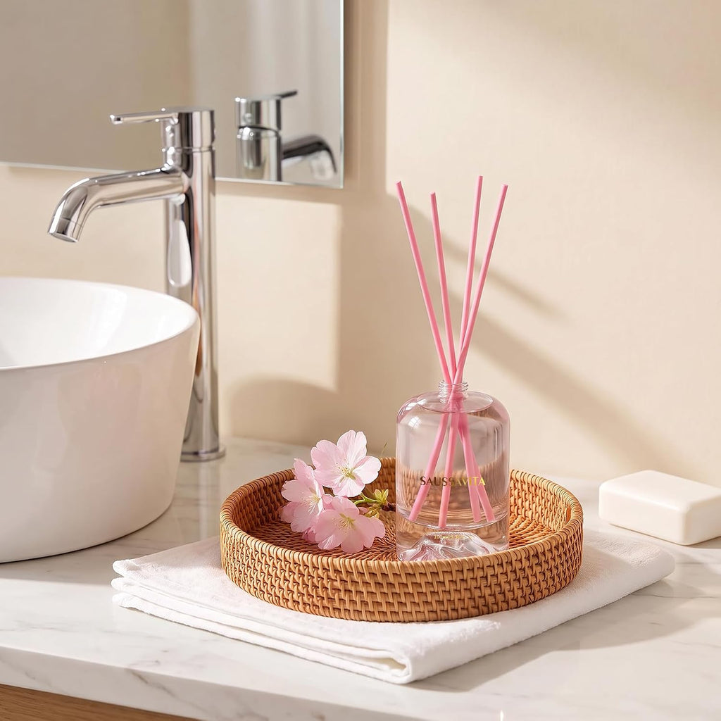 Reed Diffuser Set Volcano Design Cherry Blossom Scent, 3.28 fl.oz Diffuser with Sticks for 60 Days, Home Fragrance Reed Diffuser for Bathroom Shelf Decor & Room Freshener