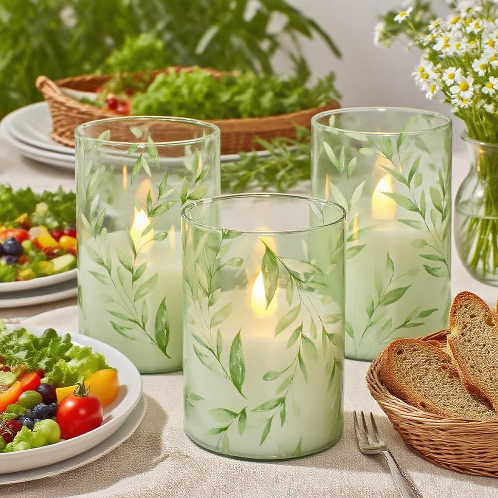 Green Flameless Candles with Remote Control Set of 3