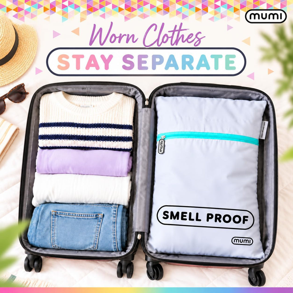 MUMI Smell-Proof Travel Laundry Bag with Folding Hanger, Purple