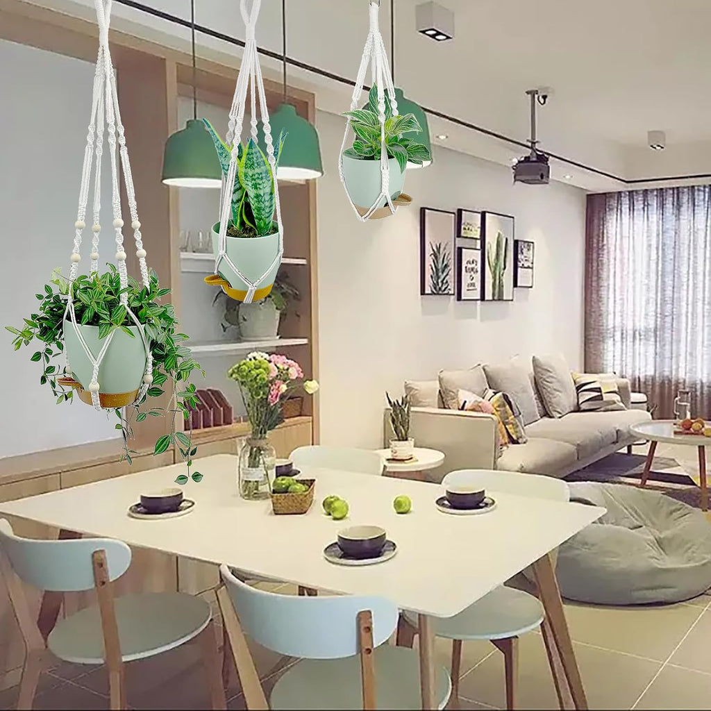Hanging Planters with Macrame Plant Hangers for Indoor Outdoor Plants, 3 Set Hanging Baskets Flower Pots Holders 35''/27''/21'', Self-Watering Pots 7''/6''/5.5'', Boho Home Decor, Green