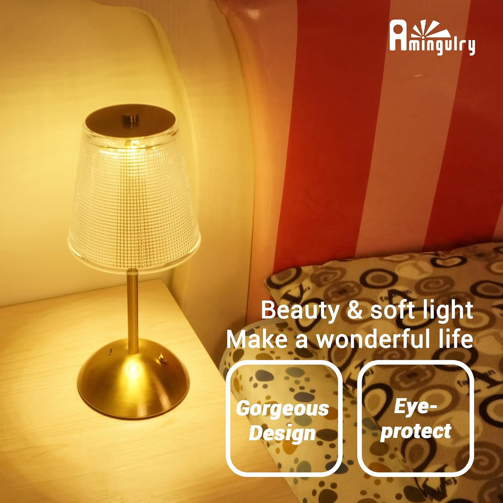 Cordless Table Lamp, 4000mAh Rechargeable Battery Operated Lamp, 3 Color Modes & Stepless Dimmable LED Touch Lamp, Portable Crystal Metal Beside Lamps for Bedroom Restaurant Outdoor(Black)