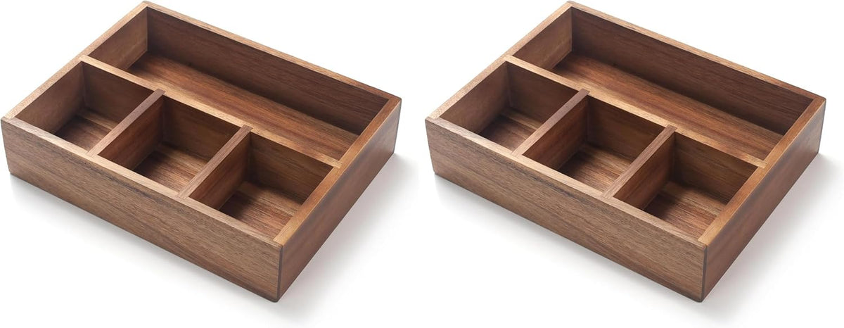 XIMISISE Tea Bag Holder, Acacia Wood Tea Bag Storage Organizer, Tea Candy Basket, Sugar Packet Organizer, Coffee Station Condiment Organizer (Pack of 2)