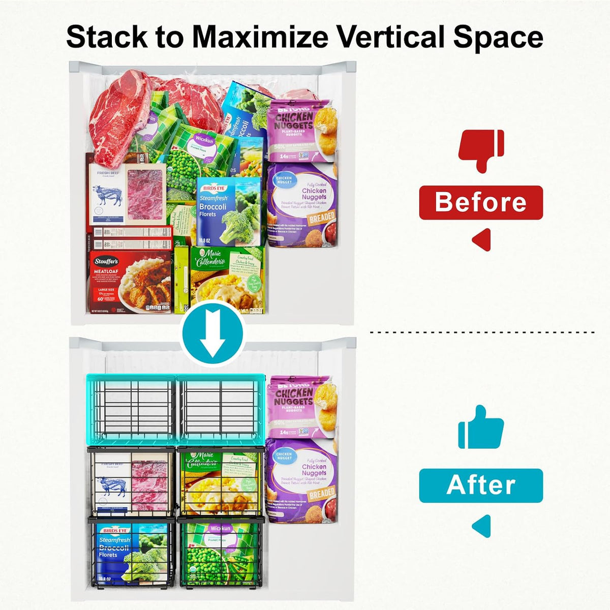 iSPECLE Deep Freezer Organizer - Large Baskets for 5 to 7 Cu.Ft, 6 Pack