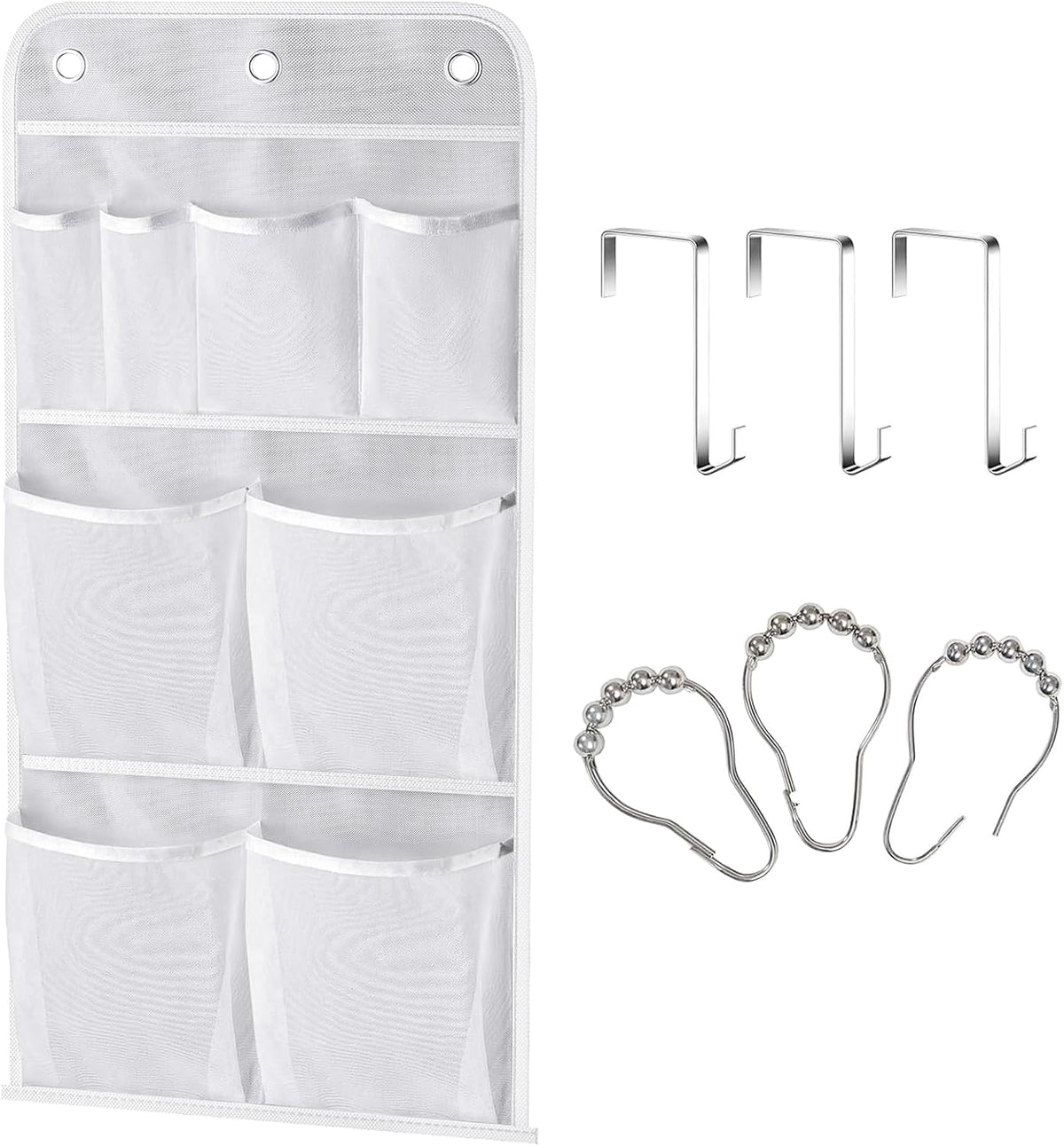 MISSLO Hanging Mesh Pockets Hold 340oz/1000ml Shampoo Shower Organizer with Over the Door Hooks