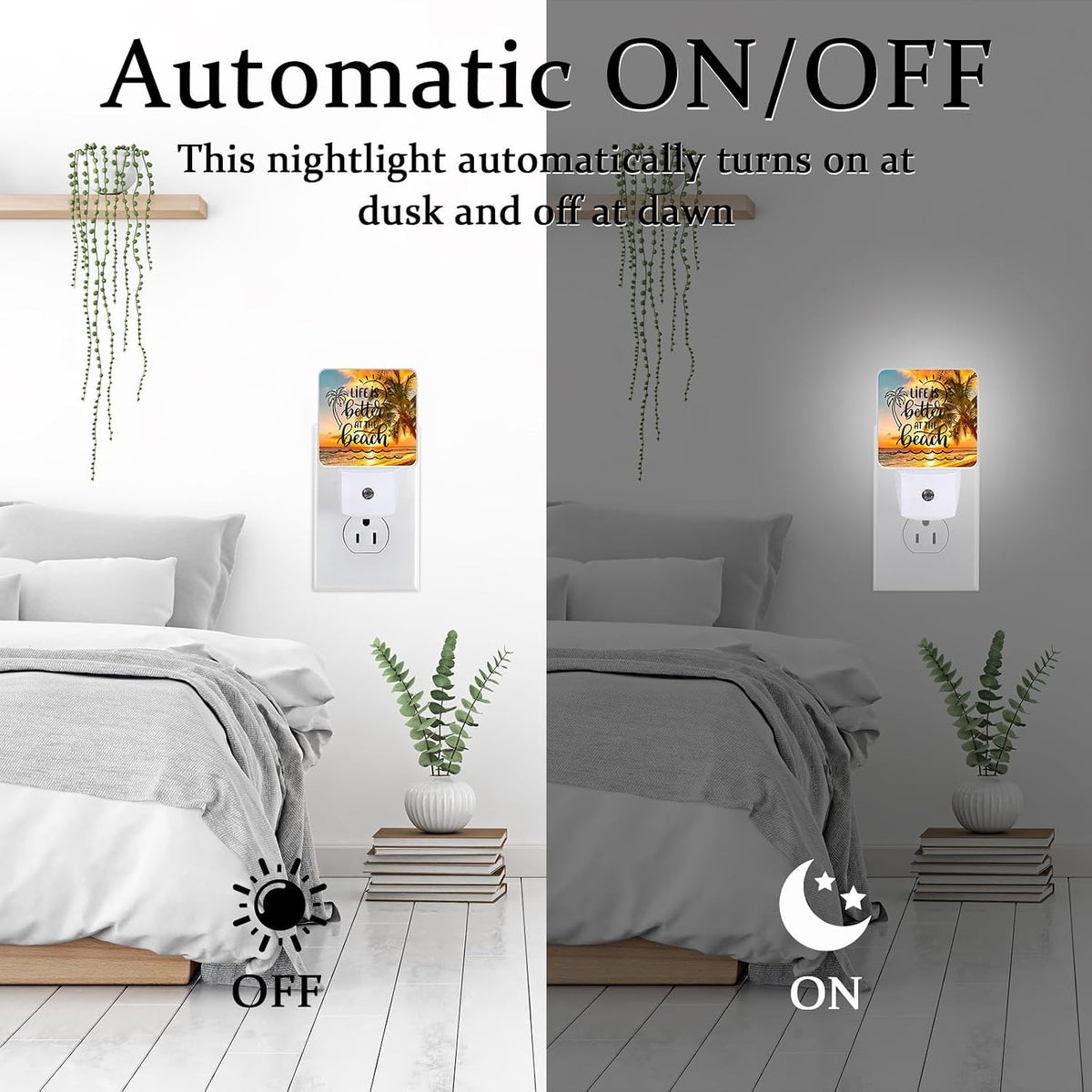 Sea Beach Palm Tree Night Light, Plug-into Wall Life is Better at The Beach Nightlight Lamp with Dusk to Dawn Sensor, Led Lamp 0.5W Energy Efficient for Boys Girls Adults Home Decor
