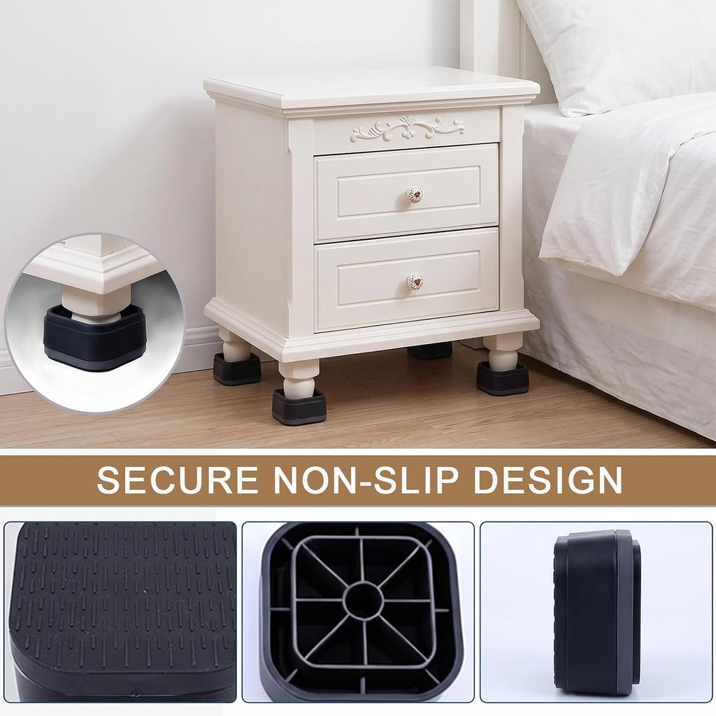 4 Pack Heavy Duty Adjustable Furniture Risers, Stackable Bed Risers Black