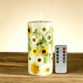 Spring Flameless Candles 3"x6" Real Wax LED Pillar Candles Real Daisy Floral Battery Operated with Remote Timer Flickering Candles Decor for Easter Mothers Day Home Table Mantel Indoor Decor