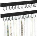 ZEDODIER 2 Pack Necklace Organizer Wall Mount, Wooden Jewelry Hanger Necklace Holder with 24 Hooks,Hanging Jewelry Organizer, Black