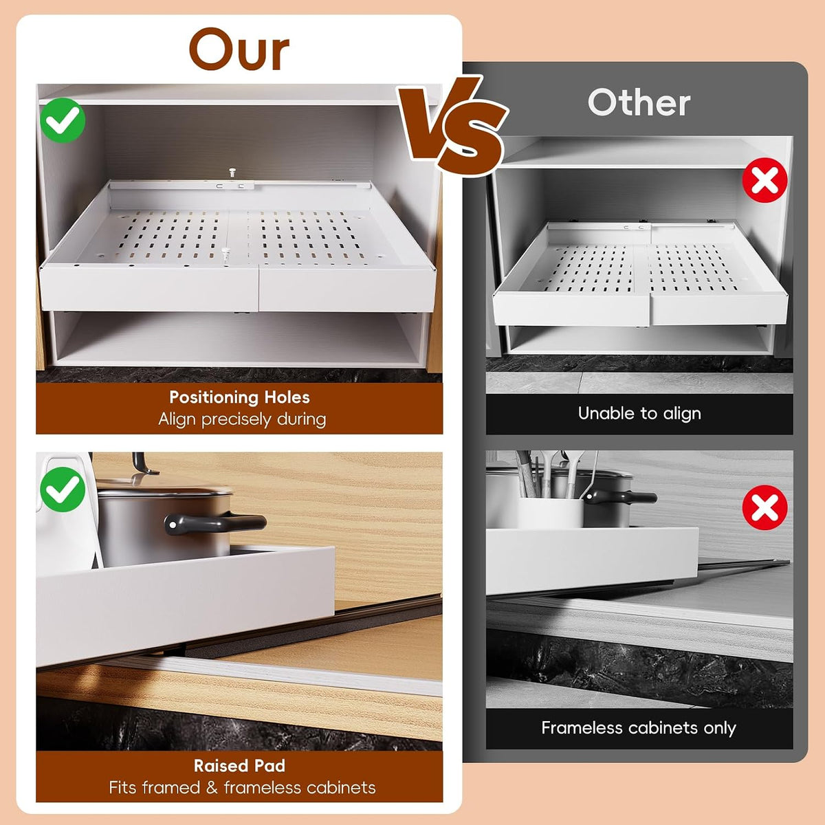 Pull Out Cabinet Organizer, 21"Deep Slide Out Drawers for Kitchen Cabinets