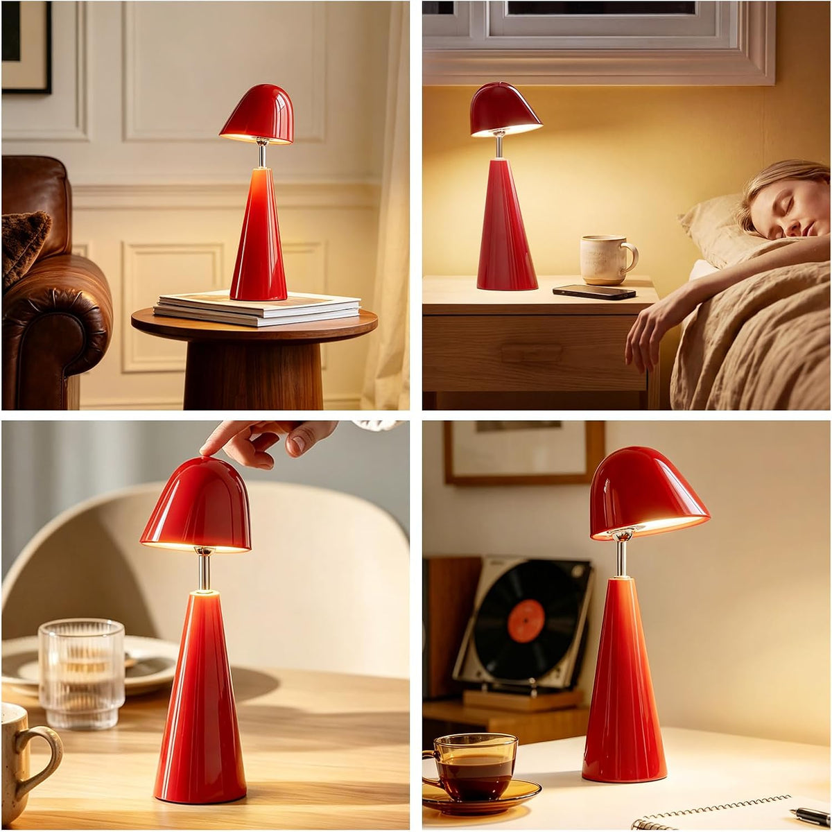 Modern Red Table Lamps , Cordless Rechargeable Desk Lamp，for Living Bedroom