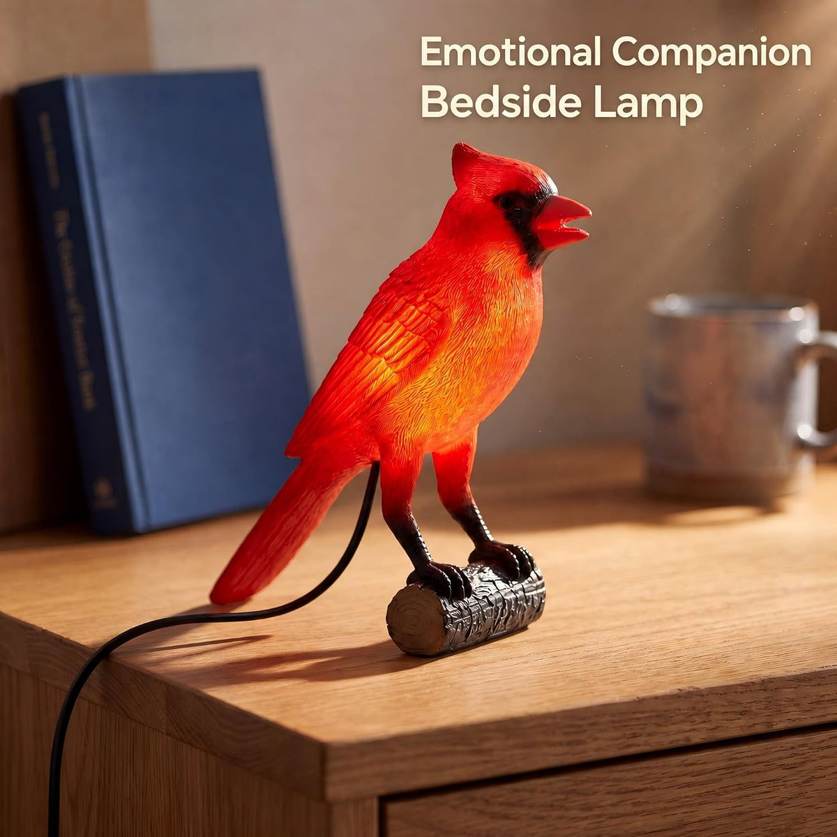 OVANUS Cardinal Lamp, Red Resin Bird Night Light with Dimmer