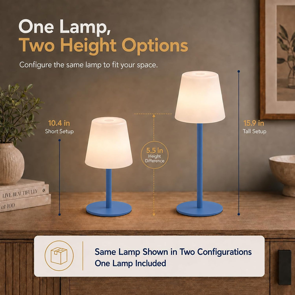 IP65 Waterproof Shower Lamp, Cordless Rechargeable Table Lamp, Blue