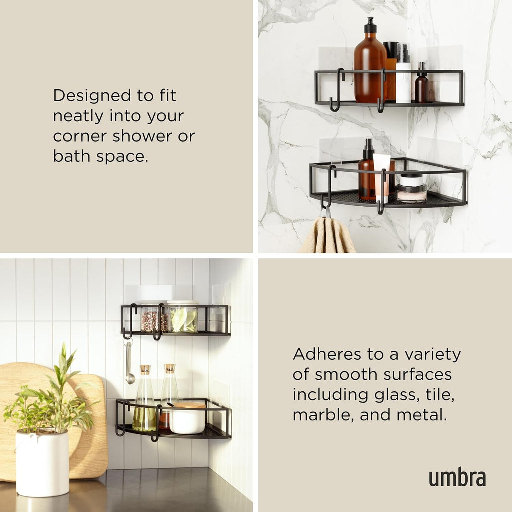 Umbra Cubiko Shower Caddy, Metal Corner Shelf with Adhesive, Black