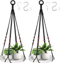 GREANER 2 Sets Hanging Plant Shelf, Black Indoor Hanging Plant Stand with Large Plastic Tray, Flower Pot Holder for Succulents, Cacti, Small Plants