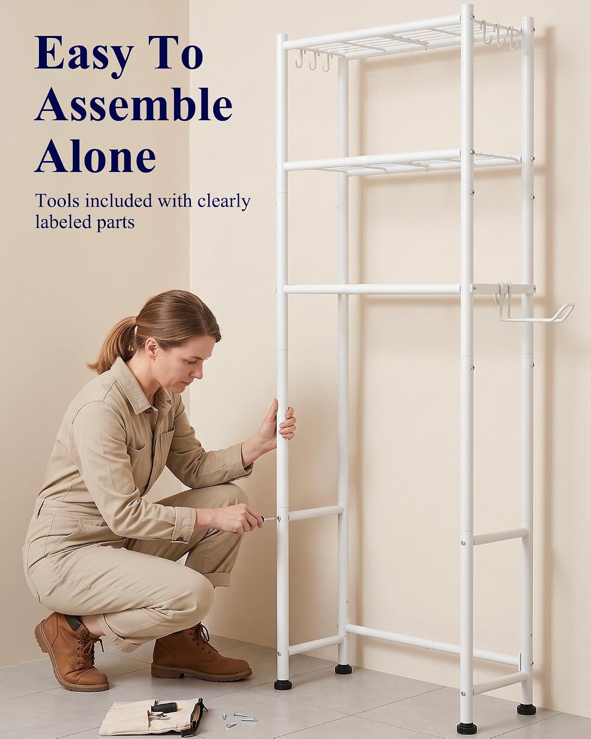 Kitsure Over Toilet Storage Rack, Sturdy Metal, 3 Tier Shelves, 61.0" H