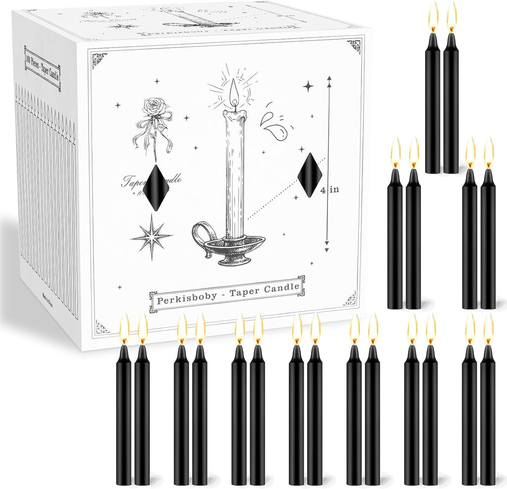 100 Pack Black Spell Chime Candles, 4 Inch Small Taper Candles for Rituals