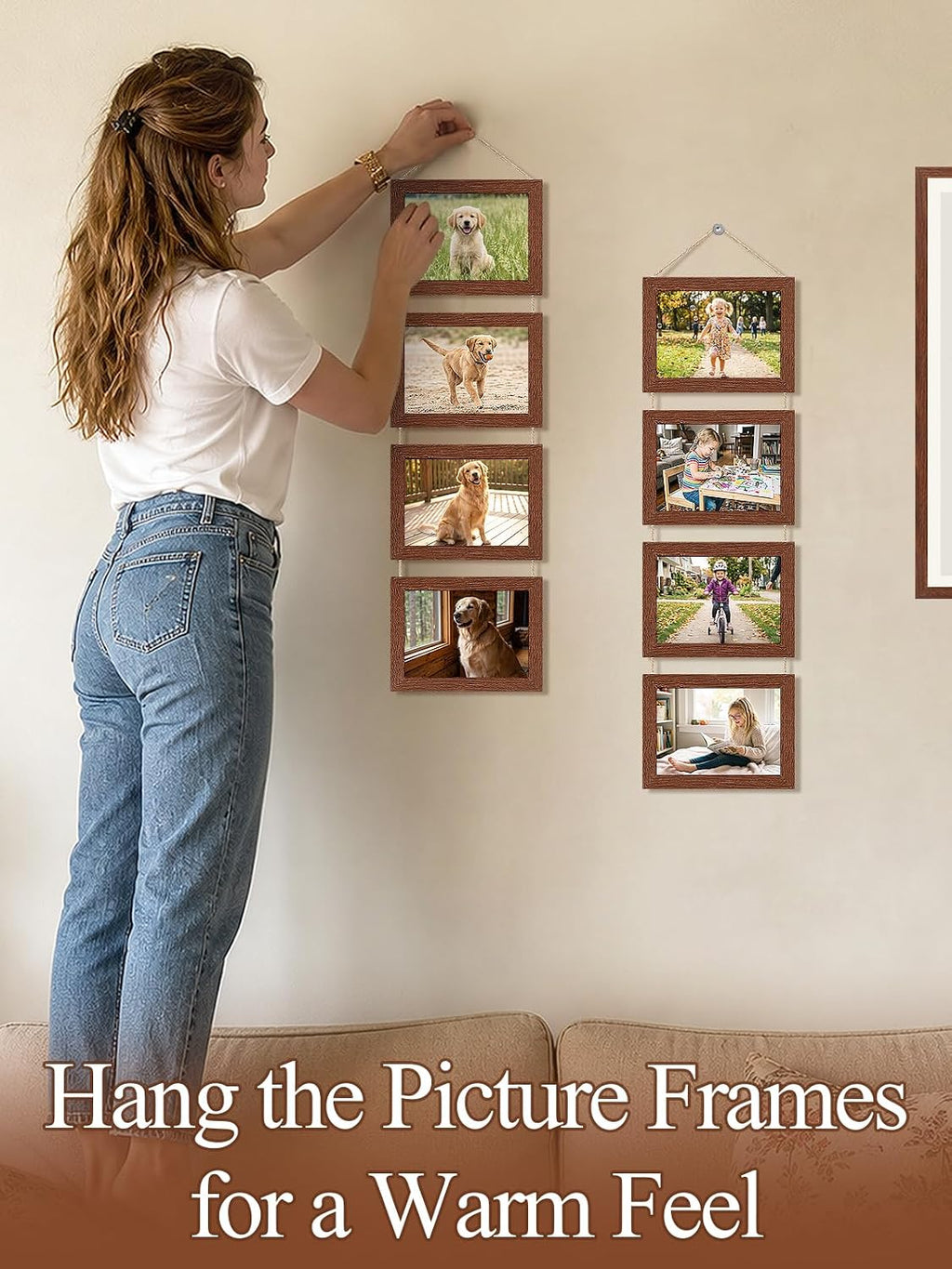 5x7 Wooden Hanging Collage Picture Frames, Farmhouse Wall Decor, 8 Openings
