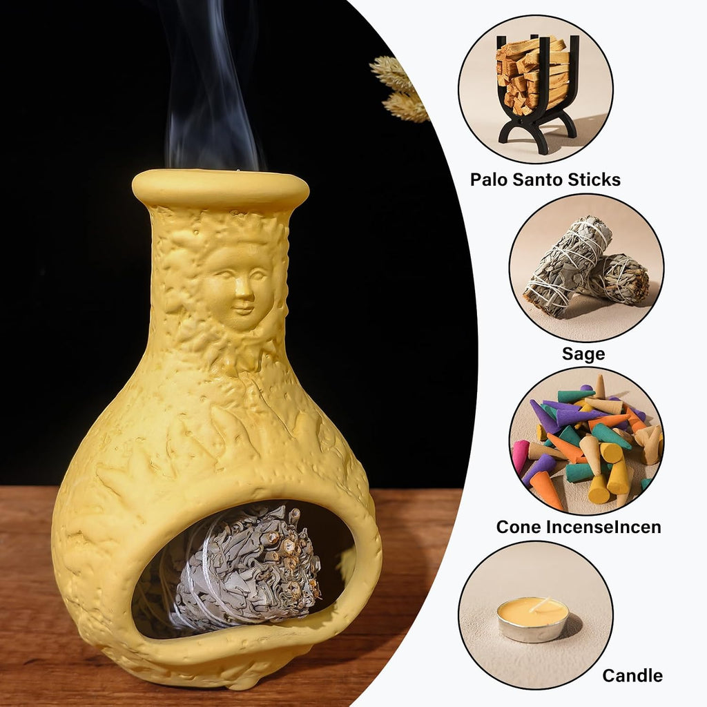 Yellow Mini Chiminea Palo Santo Holder, Handmade Ash Catcher Smudge Bowl