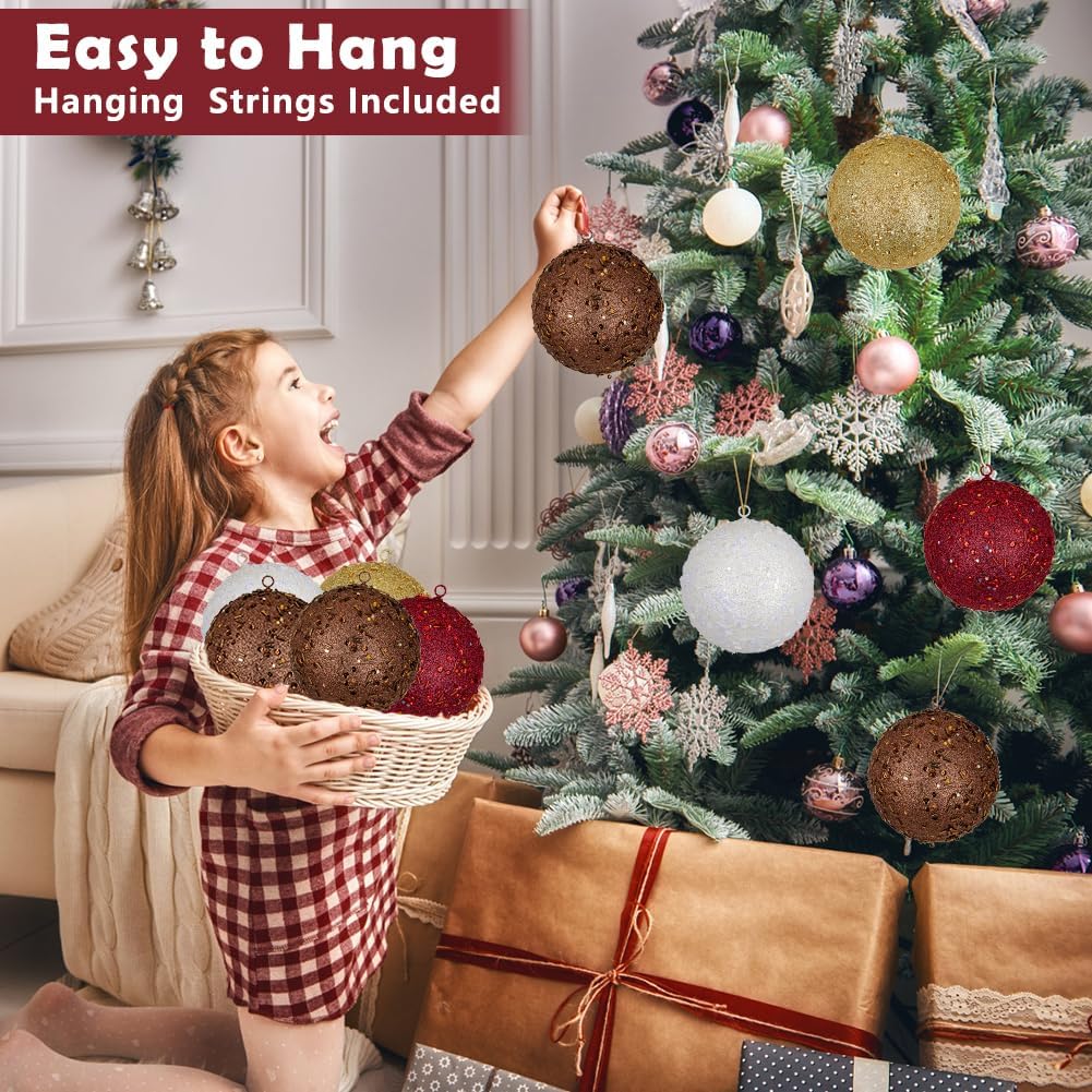 4Pcs 4.7" Large Bronze Christmas Balls Ornaments for Christmas Trees