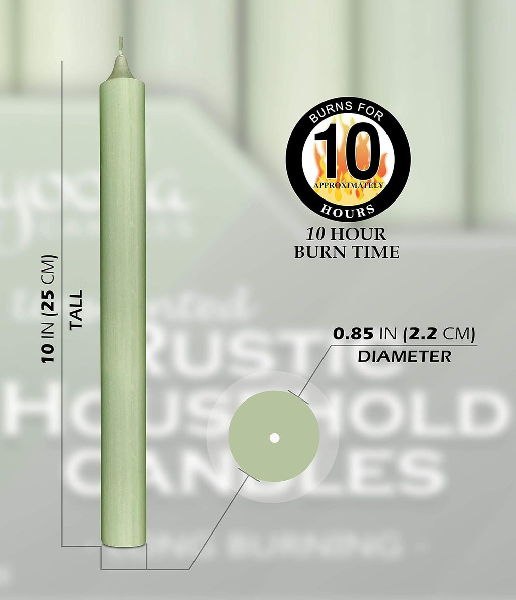 Hyoola 10 Inch Dinner Candles - 12 Pack - Light Green Tall Unscented Rustic Long Burning Candle Sticks