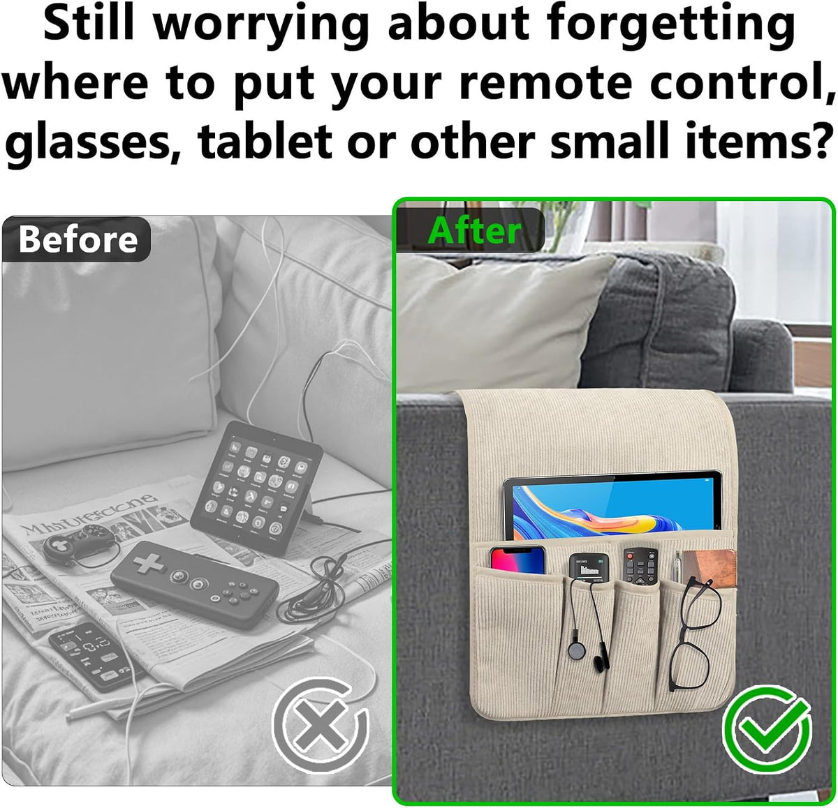 Remote Control Holder, Anti Slip Armchair Caddy Couch Caddy with 5 Pockets