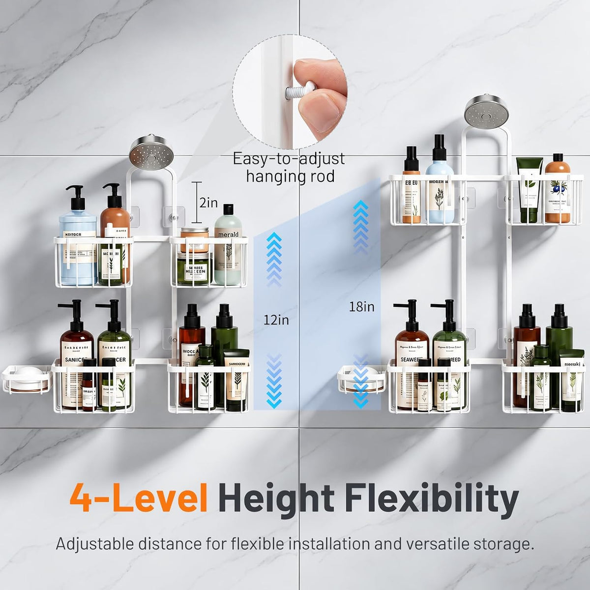 Luxspire Hanging Shower Caddy Overhead, Shower Organizer Hanging, White