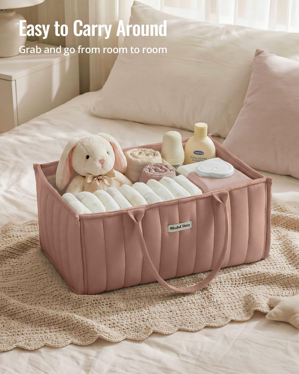 Blissful Diary Baby Diaper Caddy Organizer, Nursery Storage, Blush Pink