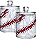 Sport Baseball Print 2 Pack Qtip Holder Dispenser Clear Plastic Apothecary Jar with Lid Bathroom Organizer Vanity Makeup Storage Containers for Cotton Ball, Cotton Swab, Floss