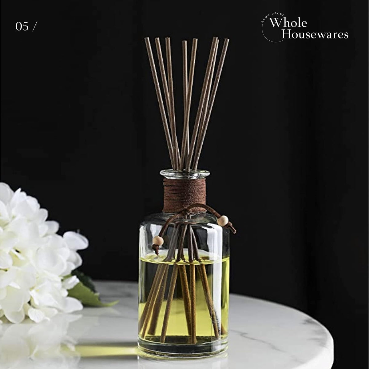 WHOLE HOUSEWARES Set of 4 Diffuser Bottles with Sticks - 7.5oz Empty Glass Diffuser Bottle for Essential Oils - Oil Diffusers Container with 32pcs Reed Sticks for Aromatherapy and Home Fragrance