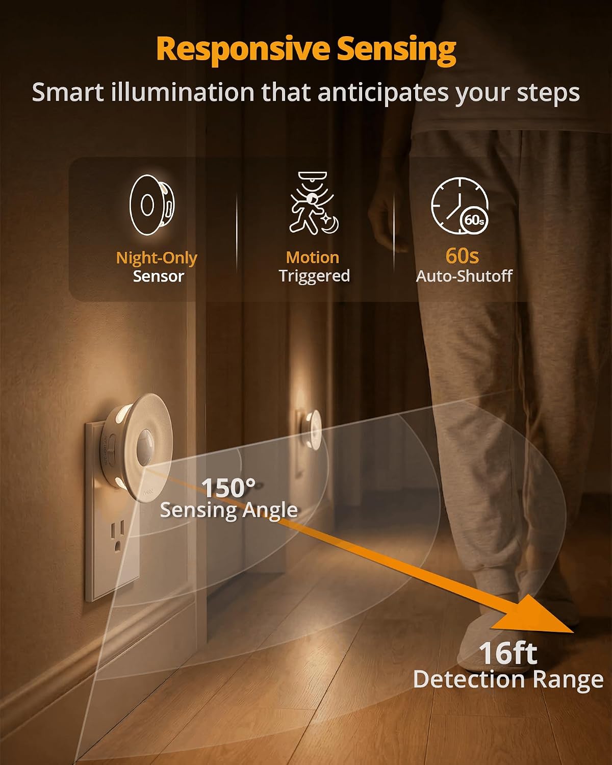 Lyridz Plug-in LED Night Light with Motion & Dusk-to-Dawn Sensor, 2-Pack