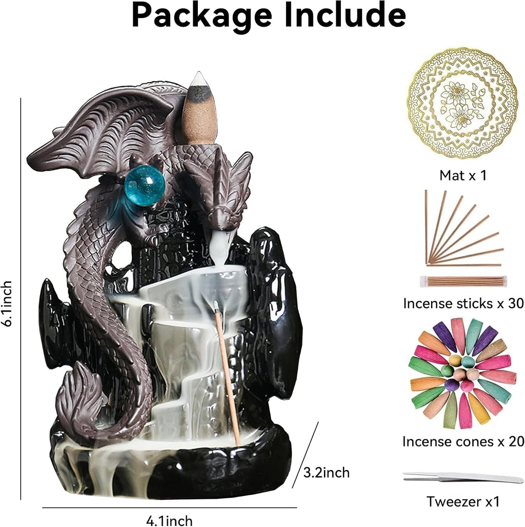 Ceramic Backflow Incense Holder Waterfall Burner, Dragon Design
